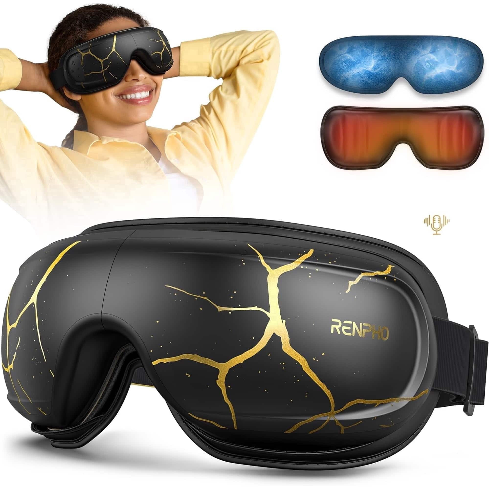 Renpho - Eye Massager with Heat and Cooling Voice Control, Migraine Relief Eye Mask for Migraines, Eye Care Reduce Dry Eyes - Kintsugi | Best Buy U.S.