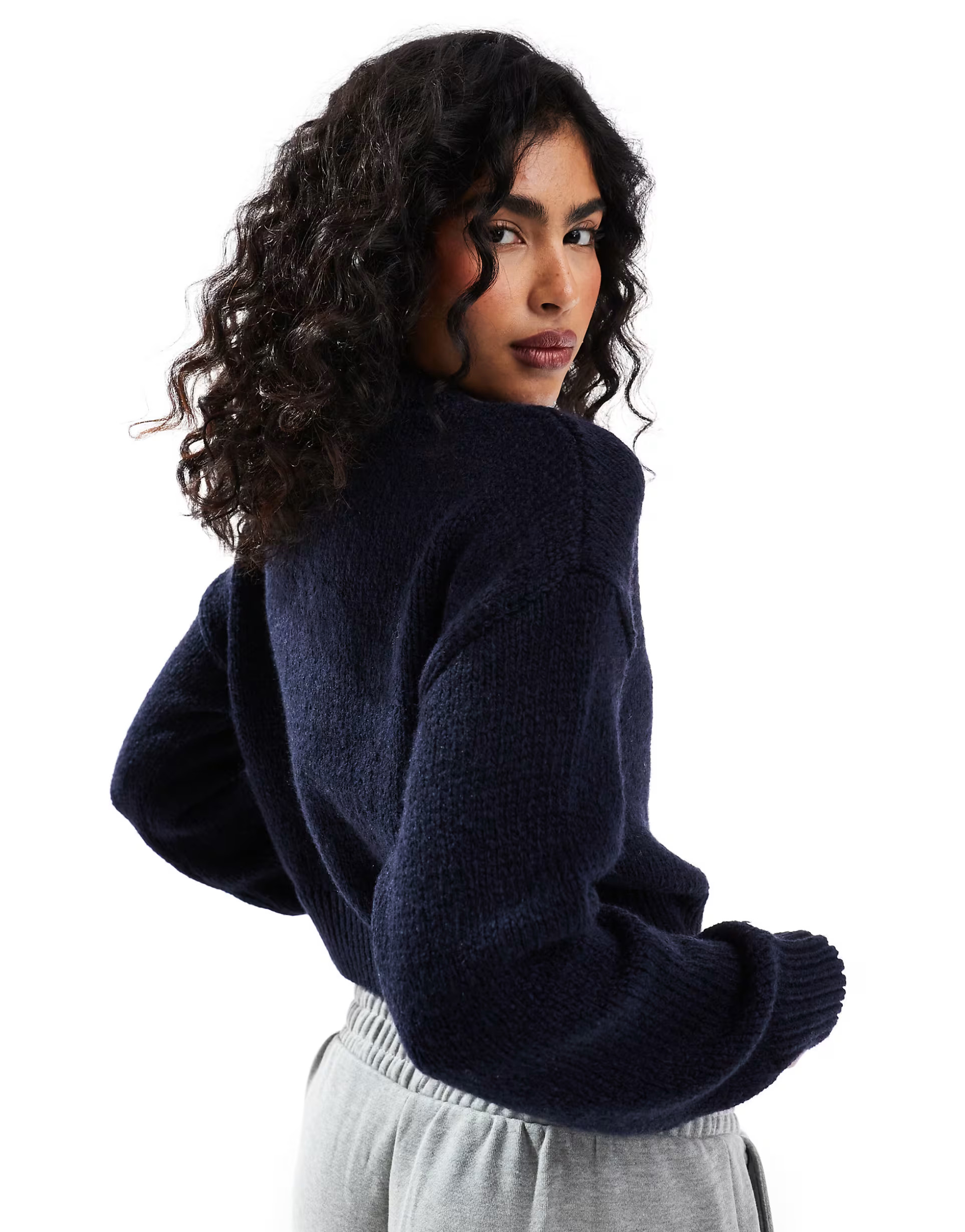 ASOS DESIGN crop crew neck cardigan in navy | ASOS (Global)