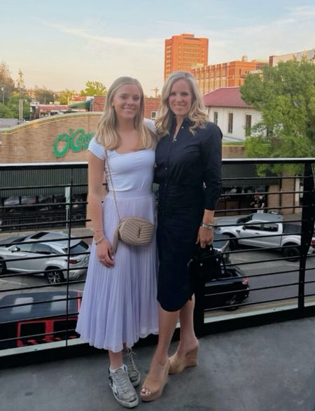 Parents weekend outfit idea, Veronica Beard black shirt dress
Cork wedges 
Black Givenchy Horizon mini bag
Lilac, accordion, pleated skirt 


#LTKSeasonal #LTKover40 #LTKstyletip