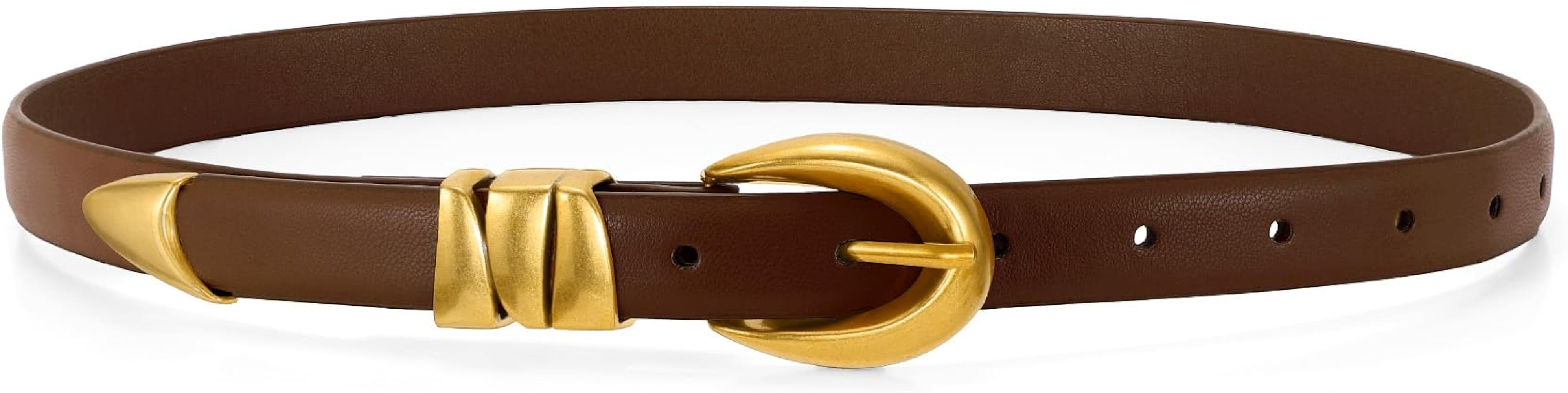 WHIPPY Women Skinny Leather Belt for Jeans Pants Dresses Ladies Fashion Waist Belt with Shiny Gol... | Amazon (US)