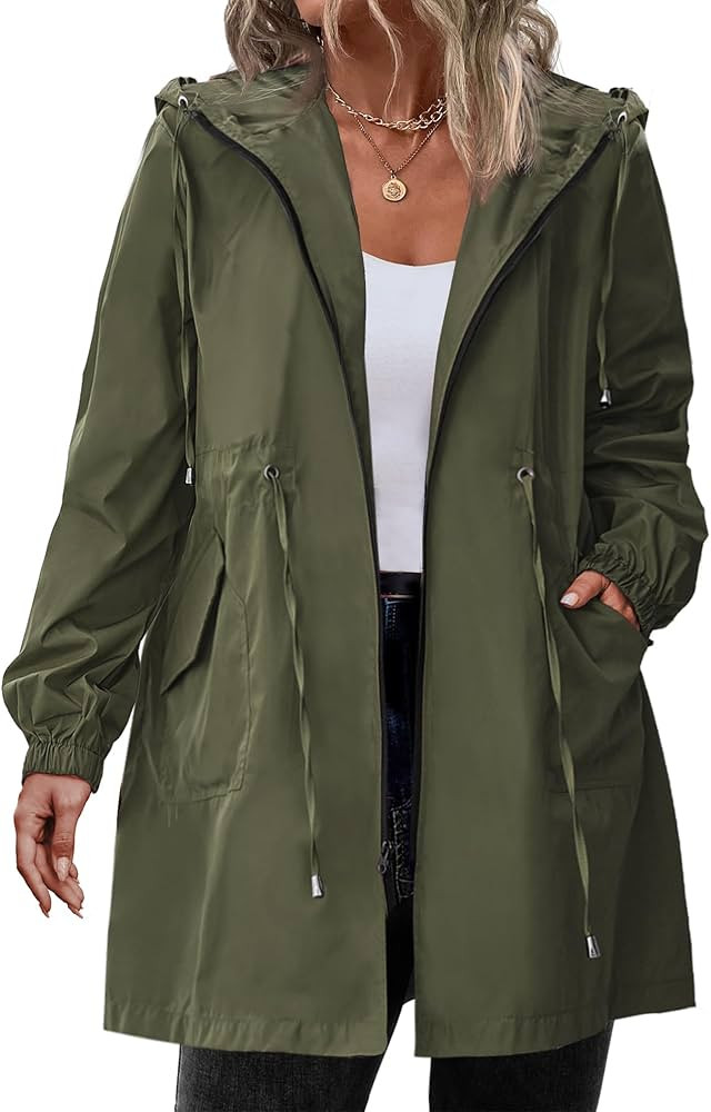 IN'VOLAND Women's Rain Jacket Plus Size Long Raincoat Lightweight Hooded Windbreaker Waterproof J... | Amazon (US)