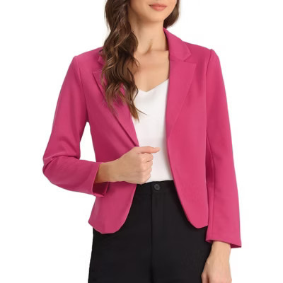 INSPIRE CHIC Women's Business Casual Open Front Fully Lined Crop Suit Jacket Hot Pink Large | Target