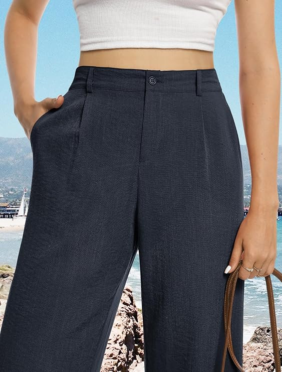 Feiersi Womens Casual Wide Leg Pants High Waisted Button Down Straight Long Trousers Palazzo Pant... | Amazon (US)