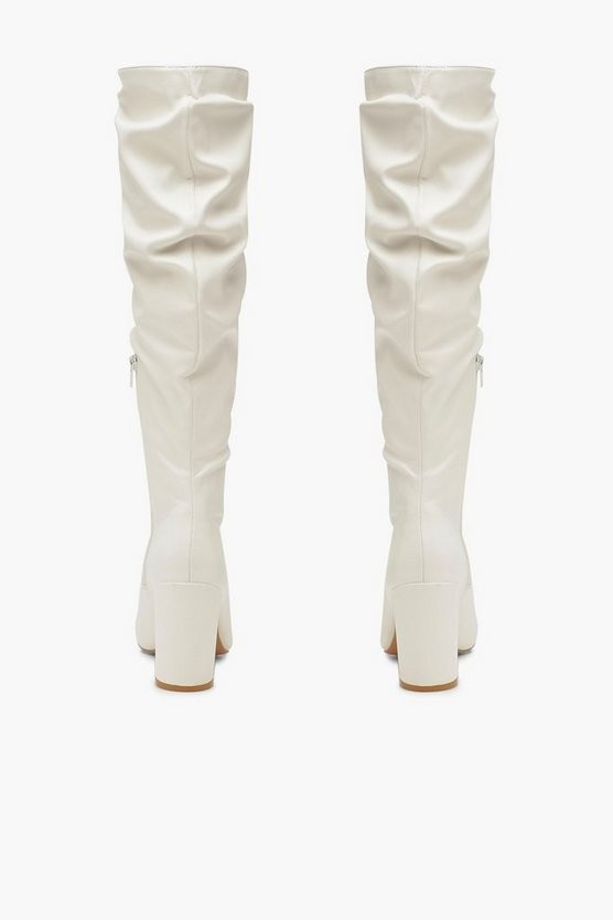 Block Heel Rouched Knee Boots | Boohoo.com (US & CA)