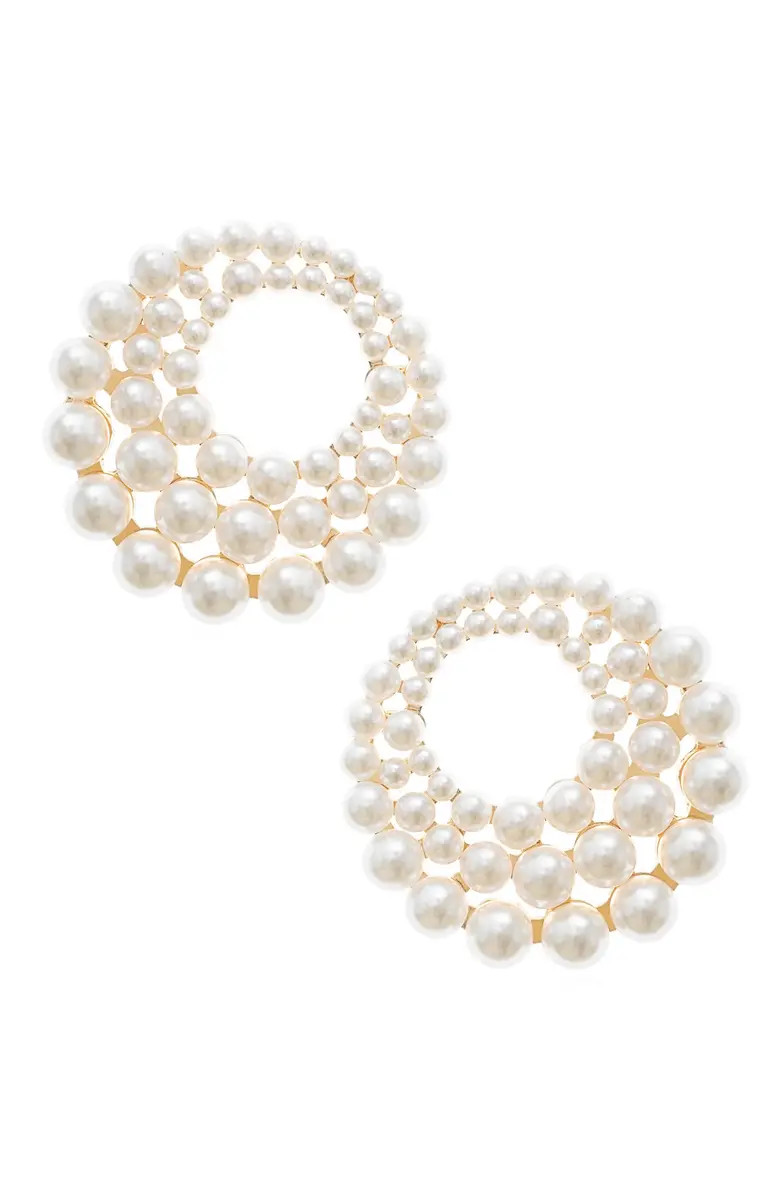 Imitation Pearl Statement Frontal Hoop Earrings | Nordstrom