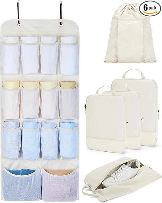 BAGSMART Hanging Compression Packing Cubes for Closet Organizers And Storage, 6 Set Suitcase Orga... | Amazon (US)
