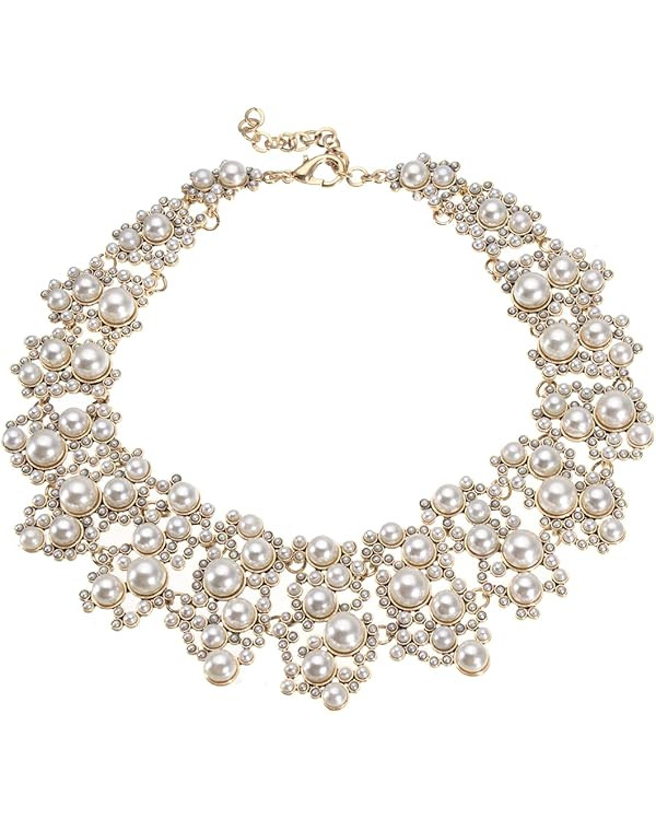 Jerollin Crystal Rhinestone/Pearl Statement Chain Necklace, Vintage Choker Bib Pendant Necklace B... | Amazon (US)