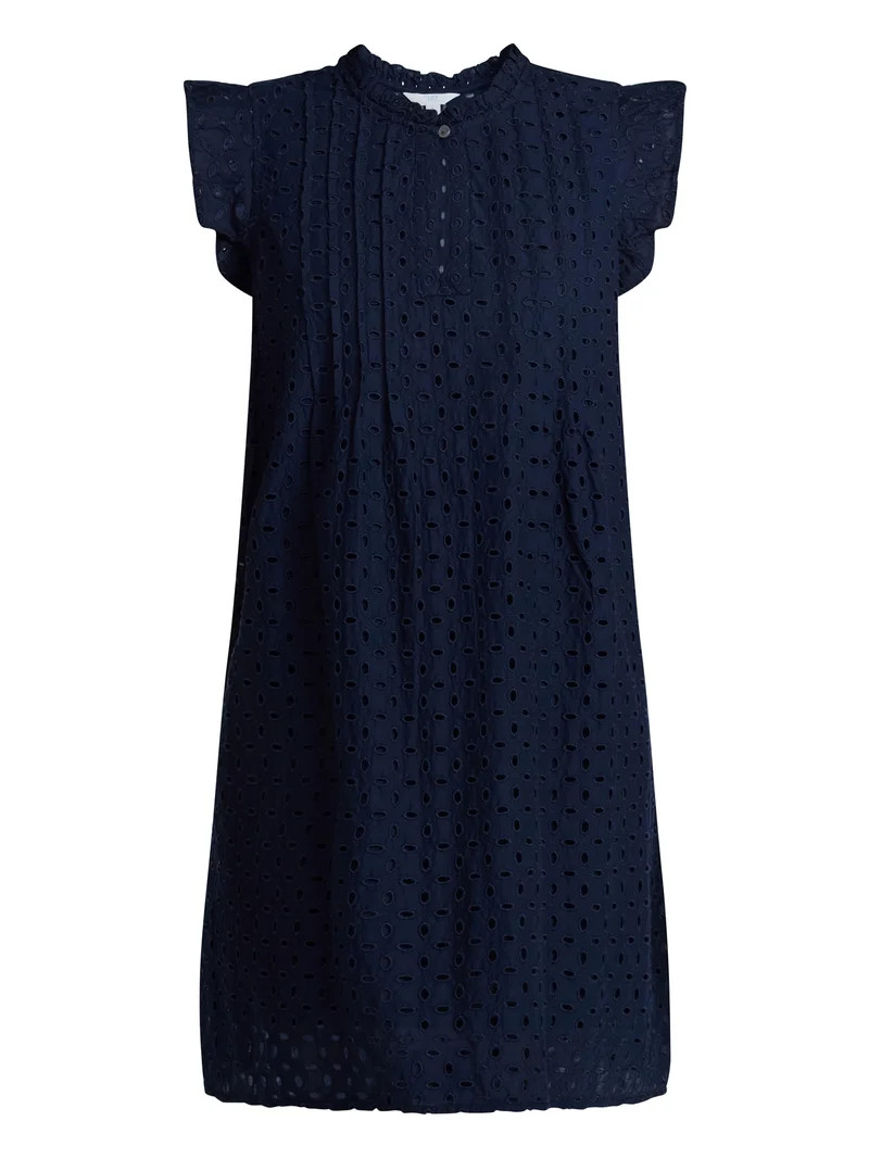 Time and Tru Women's Cotton Eyelet Mini Dress with Flutter Sleeves, Sizes XS-XXXL | Walmart (US)