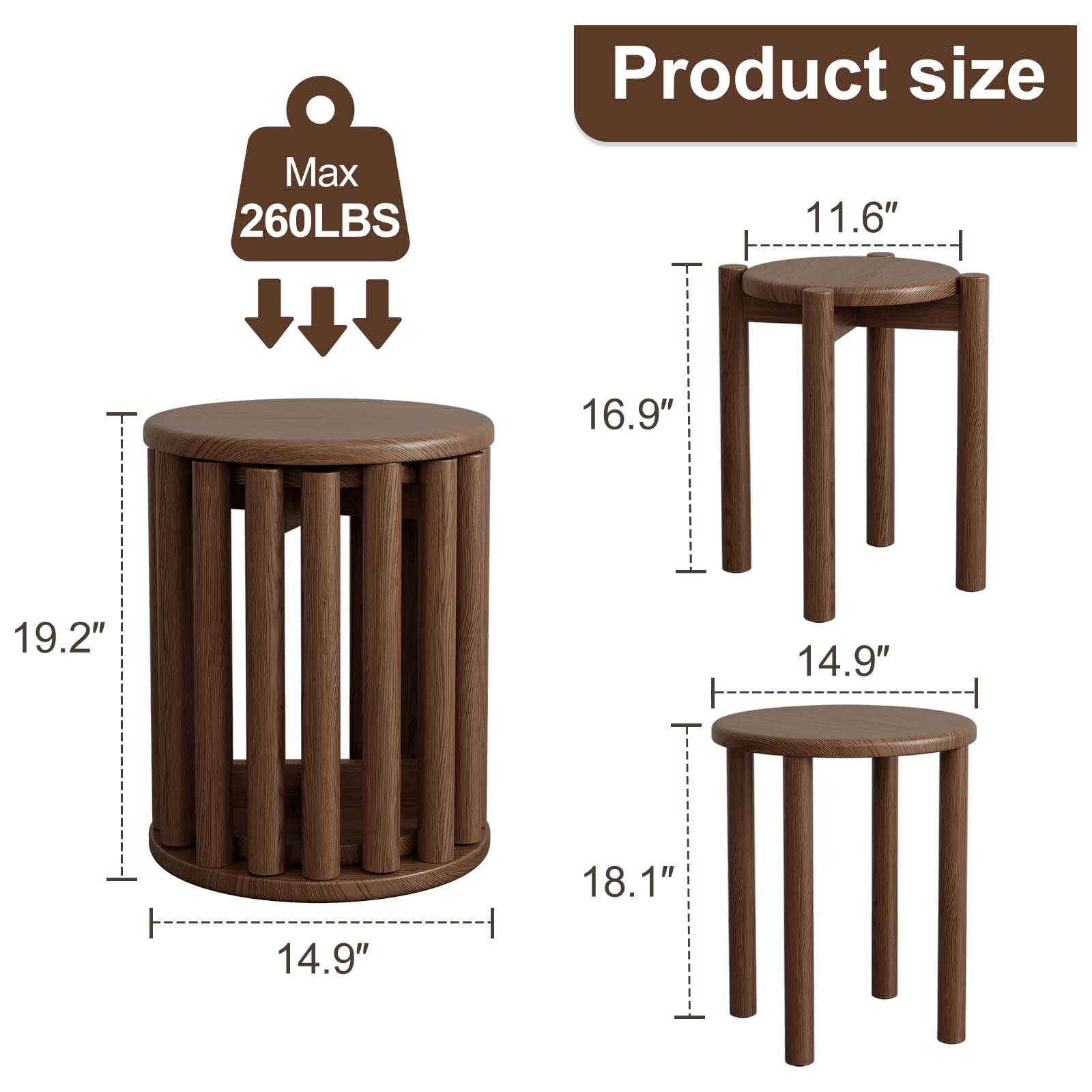 Stackable Stools Set of 4, Wooden Stools 18 Inch Stool Nesting Side Tables Nesting Coffee Table S... | Amazon (US)