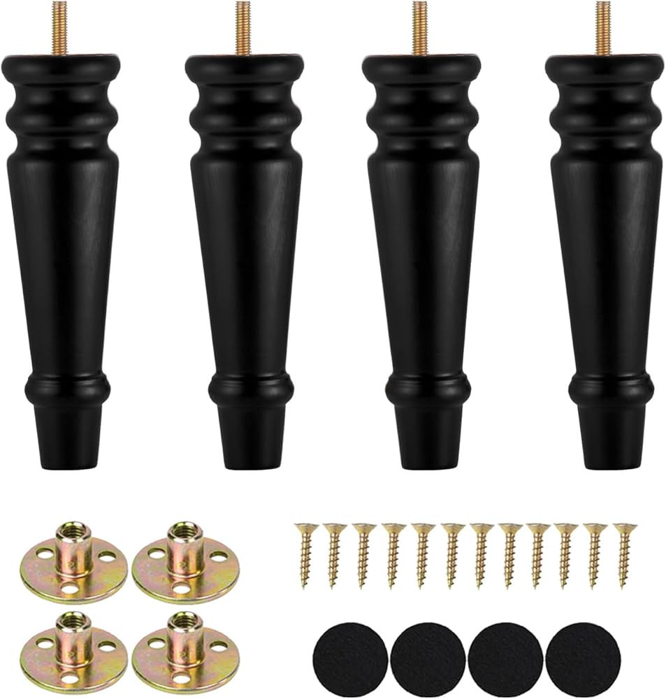 Maricome Furniture Legs 8 inches Set of 4 Wood Replacement Legs for Sofa Couch Cabinet Chair Blac... | Amazon (US)