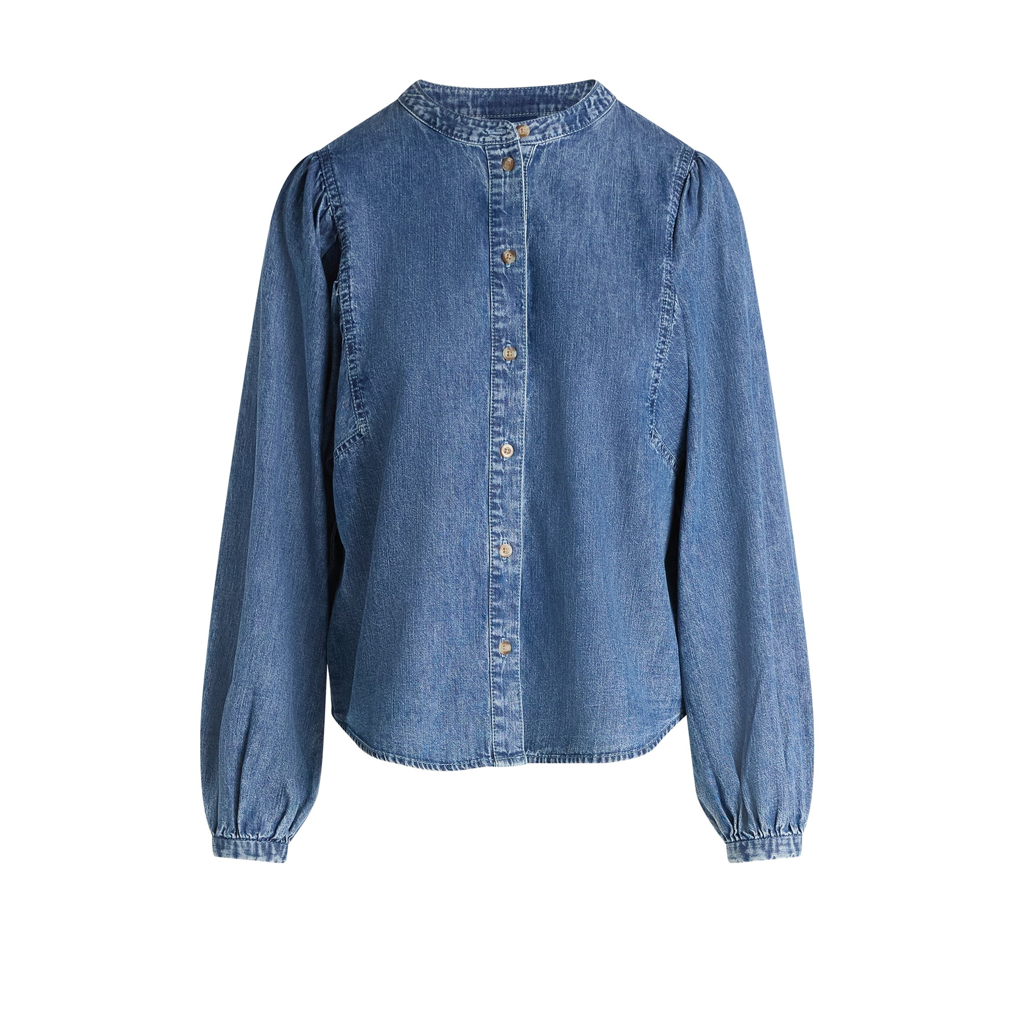 Scoop Women's Cotton Denim Shirt with Blouson Sleeves, Sizes XS-XXL - Walmart.com | Walmart (US)