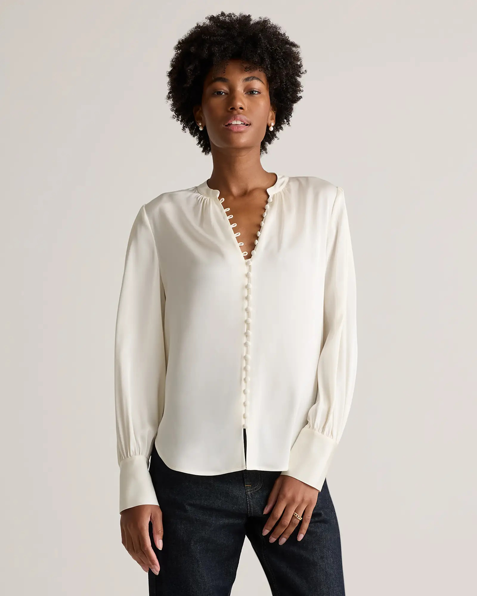 Washable Stretch Silk Peasant Blouse | Quince