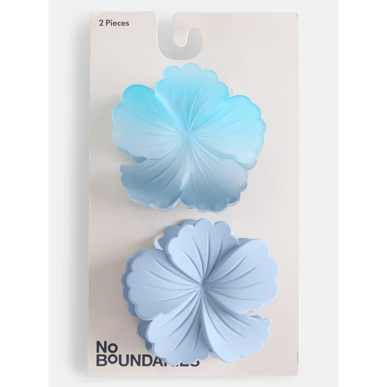 No Boundaries Women's Flower Claw Clip Set, One Size, 2 Pack, Blue Multi | Walmart (US)