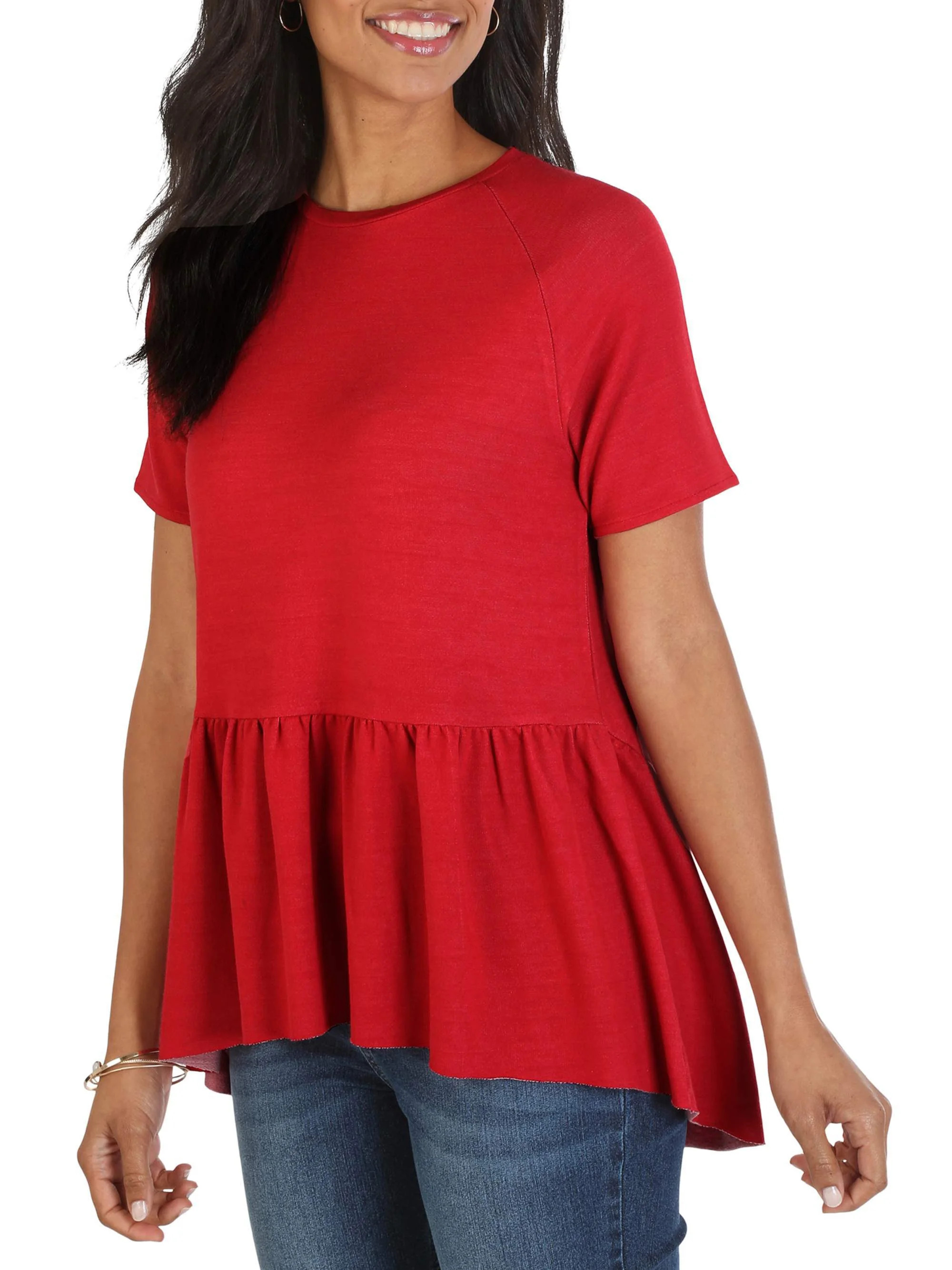 Women's Short Sleeve Peplum Knit Top | Walmart (US)