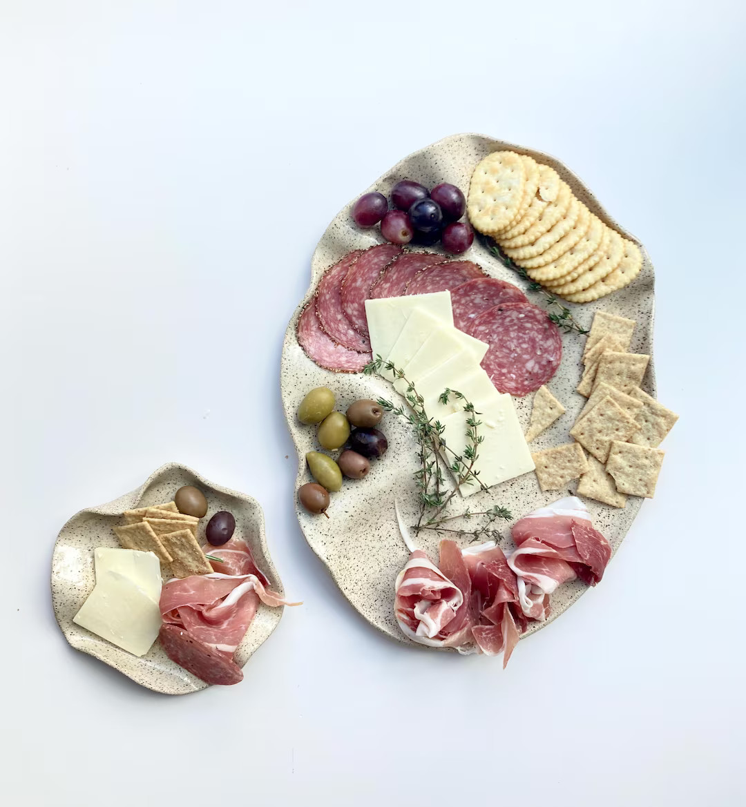 Ceramic Wavy Tapas Platter With Small Plate / Serving Tray / Charcuterie Platter With a Side Plat... | Etsy (US)