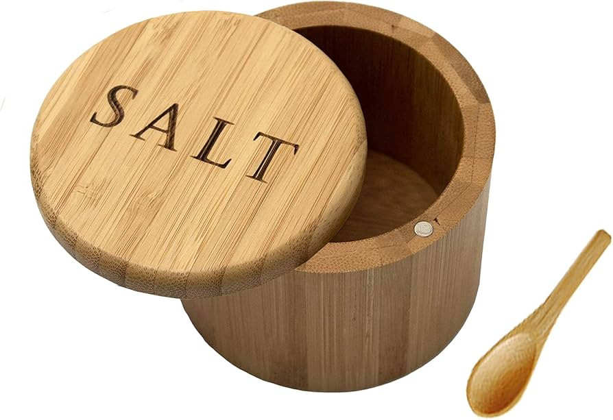 Salt Cellar, Bamboo Salt Box, Salt Container With Spoon, Salt Holder With Lid, Salt Shaker, Cumin... | Amazon (US)