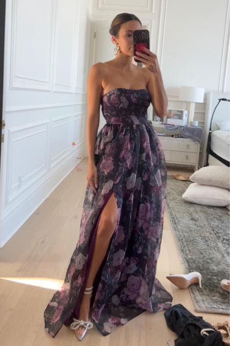 Trying on dresses for a work event in LA🖤 obsessed with this deep purple floral long dress - it’s so perfect for holiday parties, New Years and winter weddings 🫶🏼

I’m wearing size small in the dress.

Holiday party dress; holiday dress; Christmas dress; long floral dress; long floral winter dress; wedding guest dress; bridesmaid dress; lulus; Christine Andrew 

#LTKHoliday #LTKSeasonal #LTKwedding