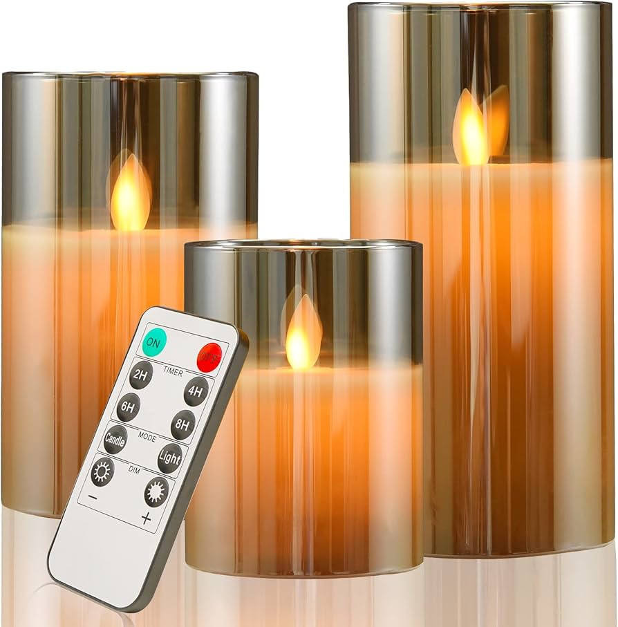 Glass Flameless Fake Pillar Candles - Gold LED Battery Operated Candles with Remote and Timer, Flick | Amazon (US)