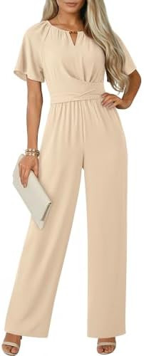 Dokotoo Jumpsuits for Women Dressy Casual Overalls One Piece Short Sleeve Wide Leg Elegant Romper... | Amazon (US)