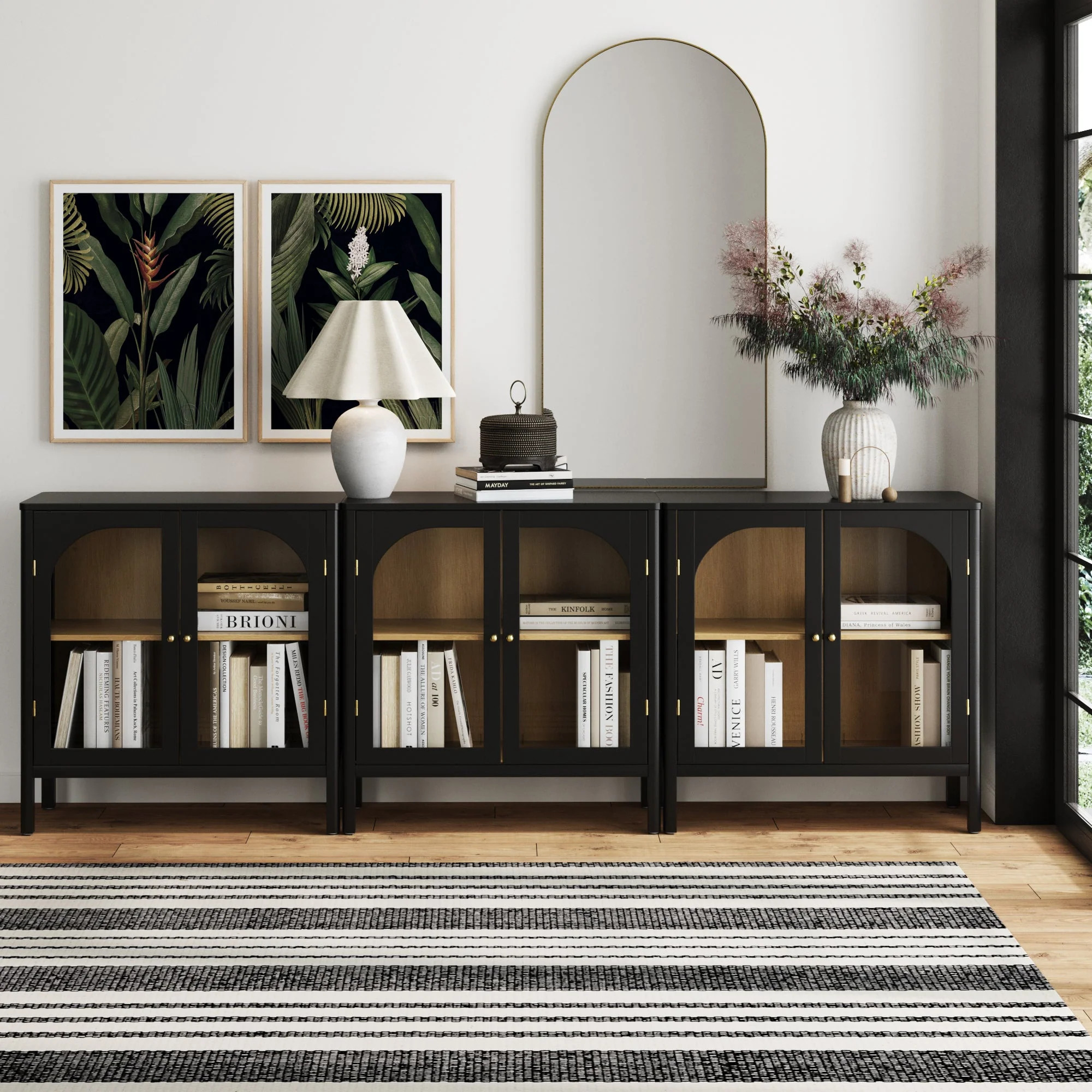 Curio Cabinet Credenza with Glass Door Black (Set of 3) | Nathan James