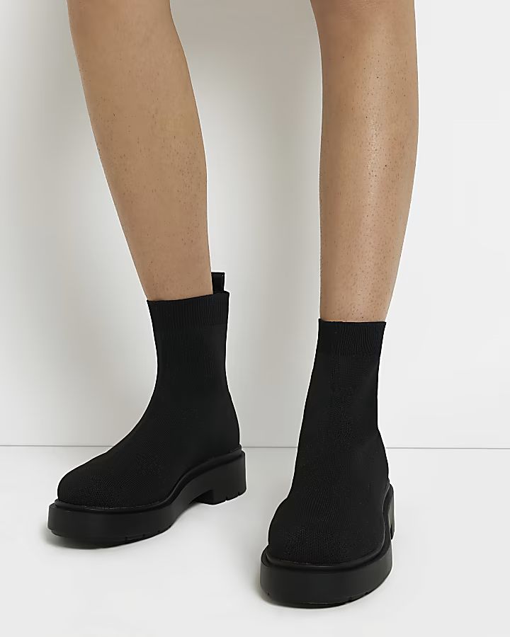 Black knitted chunky ankle boots | River Island (UK & IE)