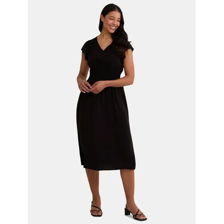 Time and Tru Women's and Women's Plus Smocked Waist Midi Dress, Sizes XS-4X | Walmart (US)