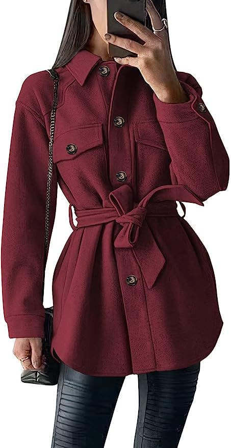 PRETTYGARDEN Women's 2022 Fashion Winter Trench Coats Lapel Button Down Peacoat Belted Outwear Ca... | Amazon (US)