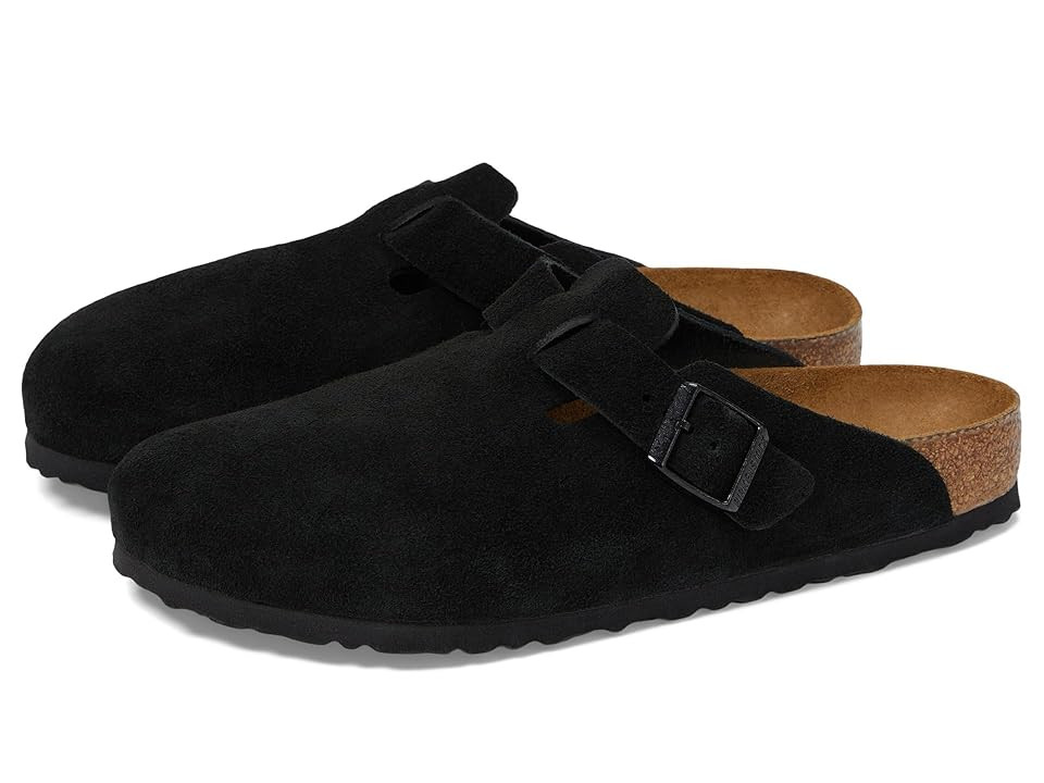 Birkenstock Boston Soft Footbed - Suede (Unisex) (Black Suede) Clog Shoes | Zappos