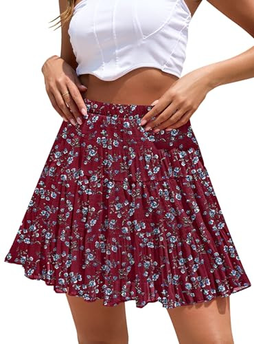 CYiNu Short Skirts for Women Summer Boho Flowy A Line Chiffon Tiered Pleated Mini Skirt | Amazon (US)