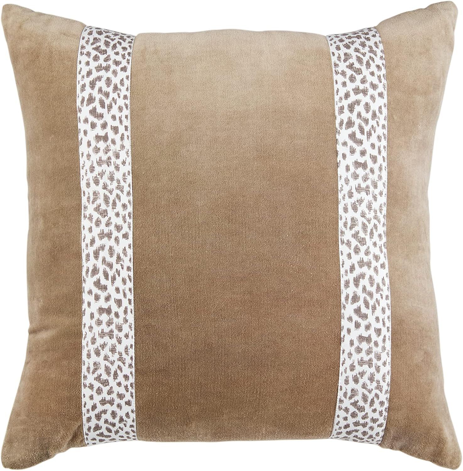 Mud Pie Brown Leopard Trim Pillow, 20" x 20", Square | Amazon (US)