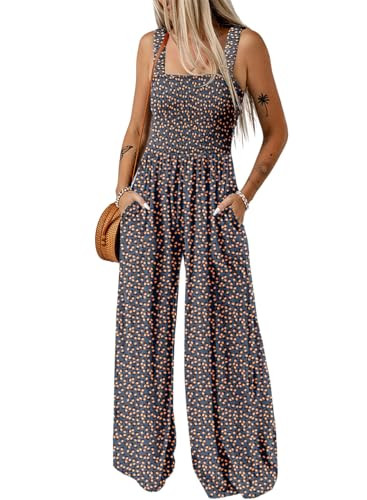 Dokotoo Loose Blue Jumpsuits for Women Overalls Oversized Solid Color Wide Leg One Piece Sleeveless jumpsuit Long Pant Romper with Pocket 2025 Fashion Printed Large | Amazon (US)