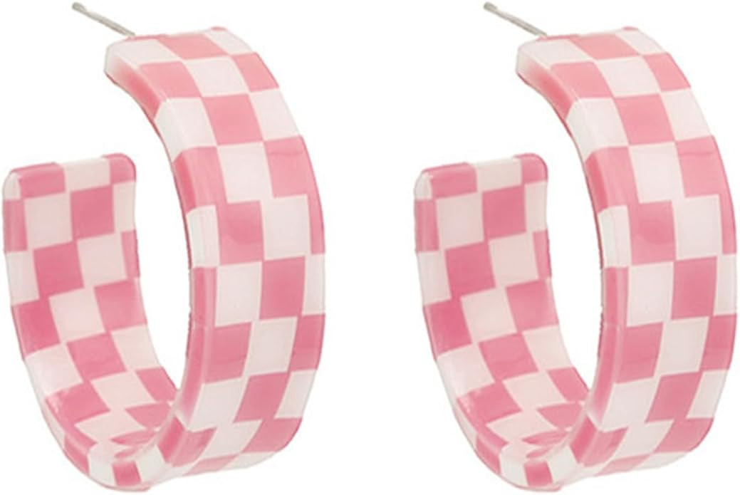 Checkerboard Hoop Earrings for Women Sterling Silver Post Hypoallergenic Retro Simple Colorful Ac... | Amazon (US)