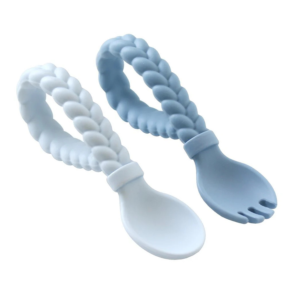 Sweetie Spoons™ - Silicone Baby Fork + Spoon Set - Blue | Itzy Ritzy