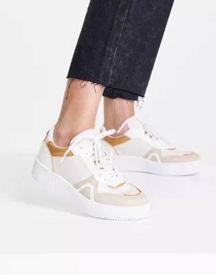 Topshop Court sporty lace up sneakers in beige | ASOS (Global)