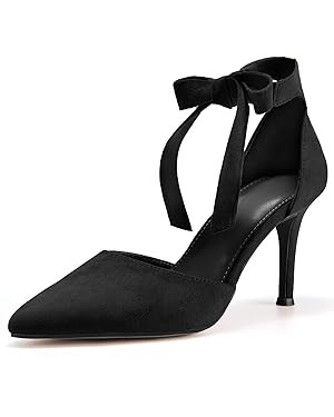 Womens High Heel Pointed Toe Pumps Ankle Tie Classic Office Special Dress Party Shoes | Amazon (US)