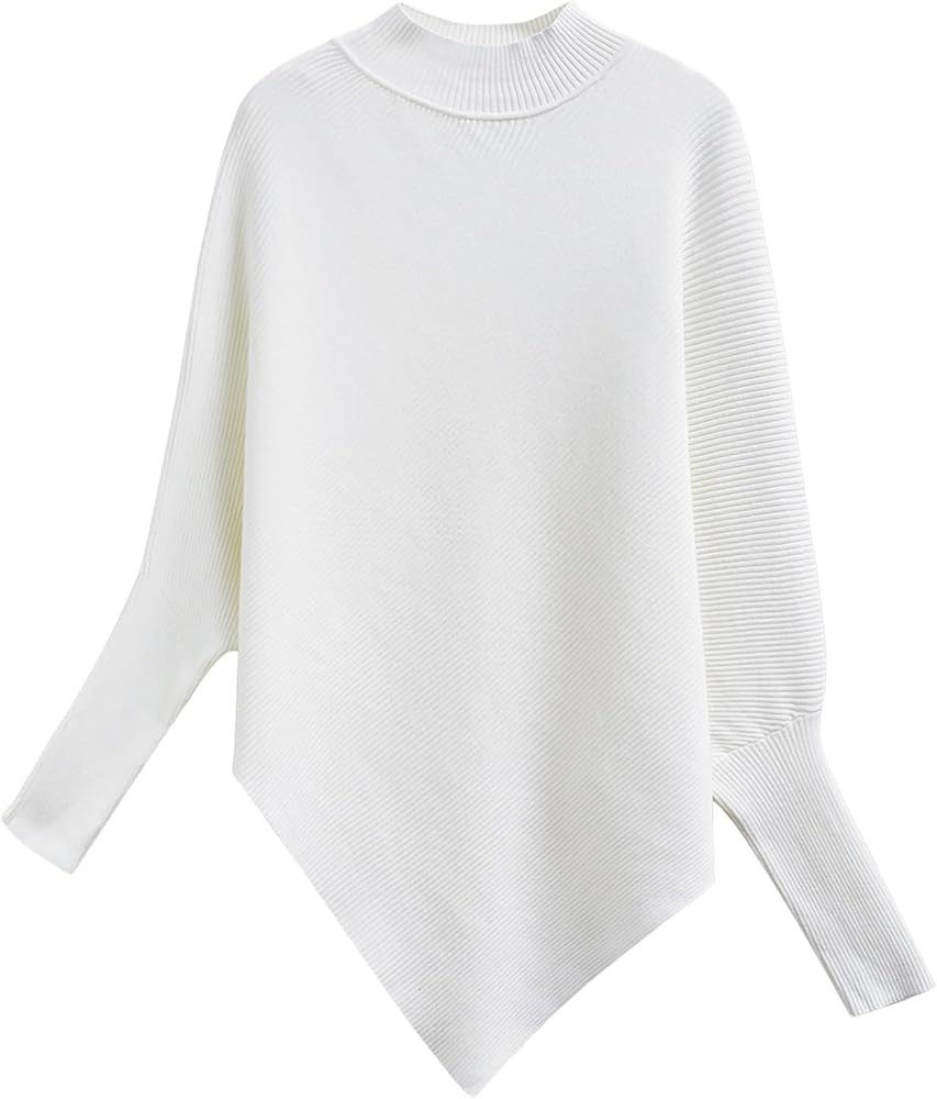 CHICWISH Women Turtleneck Asymmetric Hem Oversized Batwing Sleeve Pullover Sweaters Ribbed Knit C... | Amazon (US)