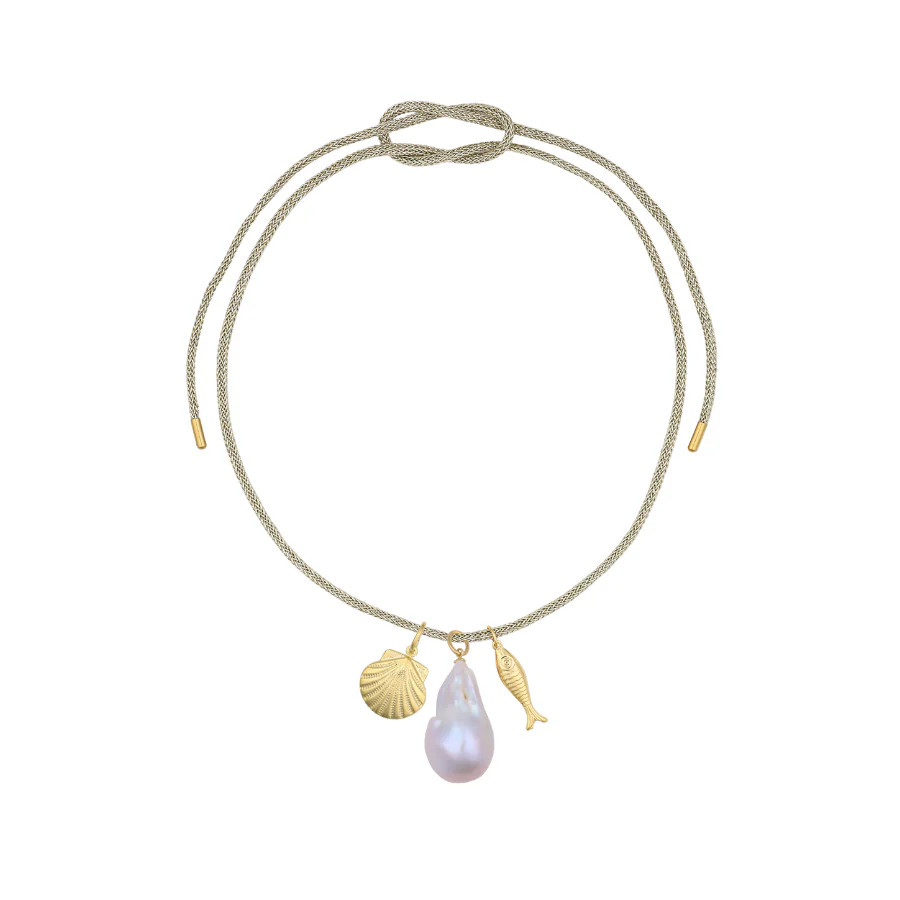 Gold Lurex Necklace Cord: Gold Scallop, Baroque Pearl, Gold Fish | HART