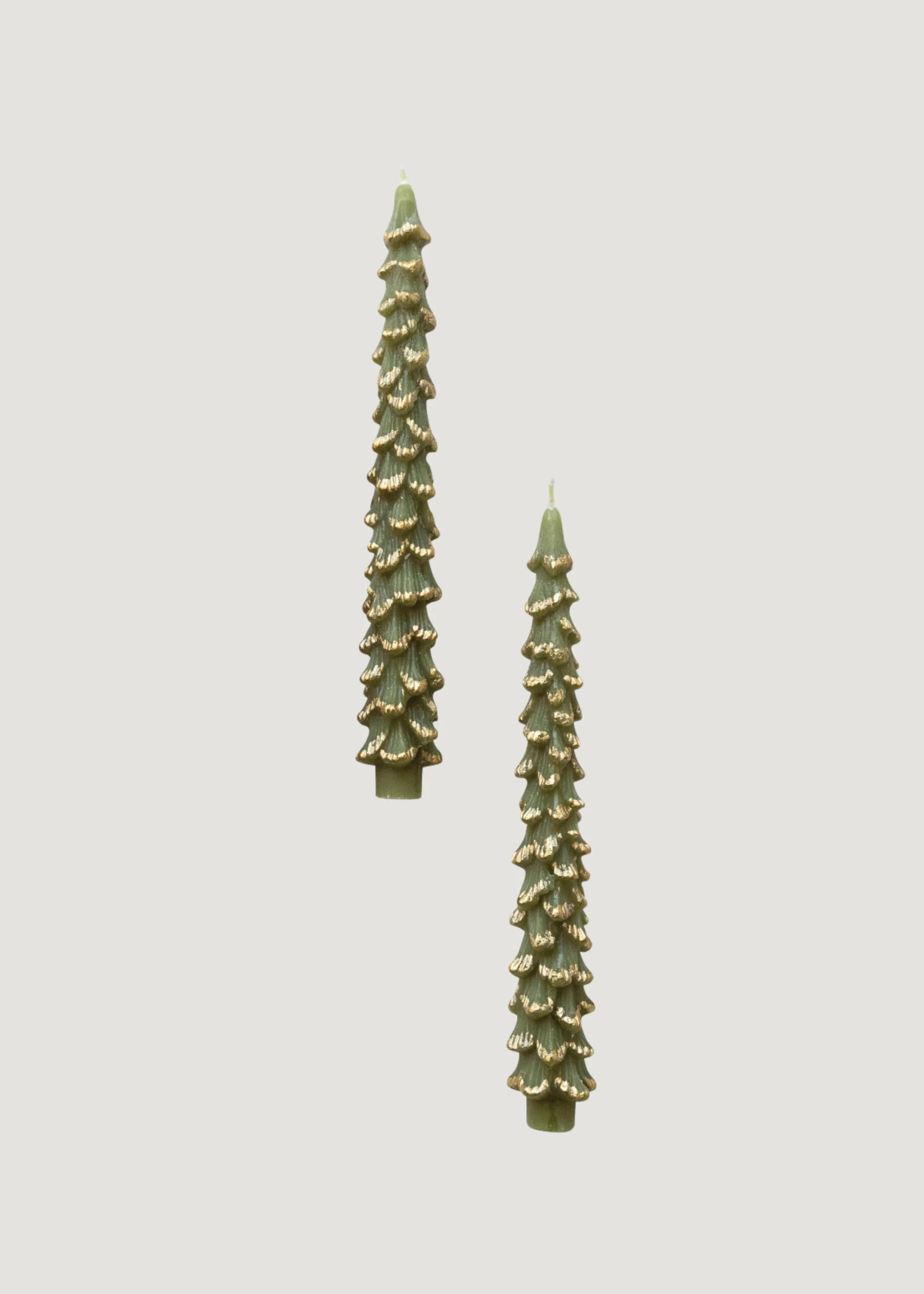 Set of 2 Christmas Tree Taper Candles in Green and Gold - 10 | Afloral
