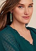 Gold Emerald Stone Fringe Statement Earrings | Maurices