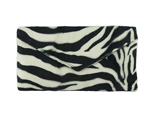 LONI Womens Neat Envelope Animal Print Faux Fur Clutch Bag/Shoulder Bag in zebra | Amazon (US)