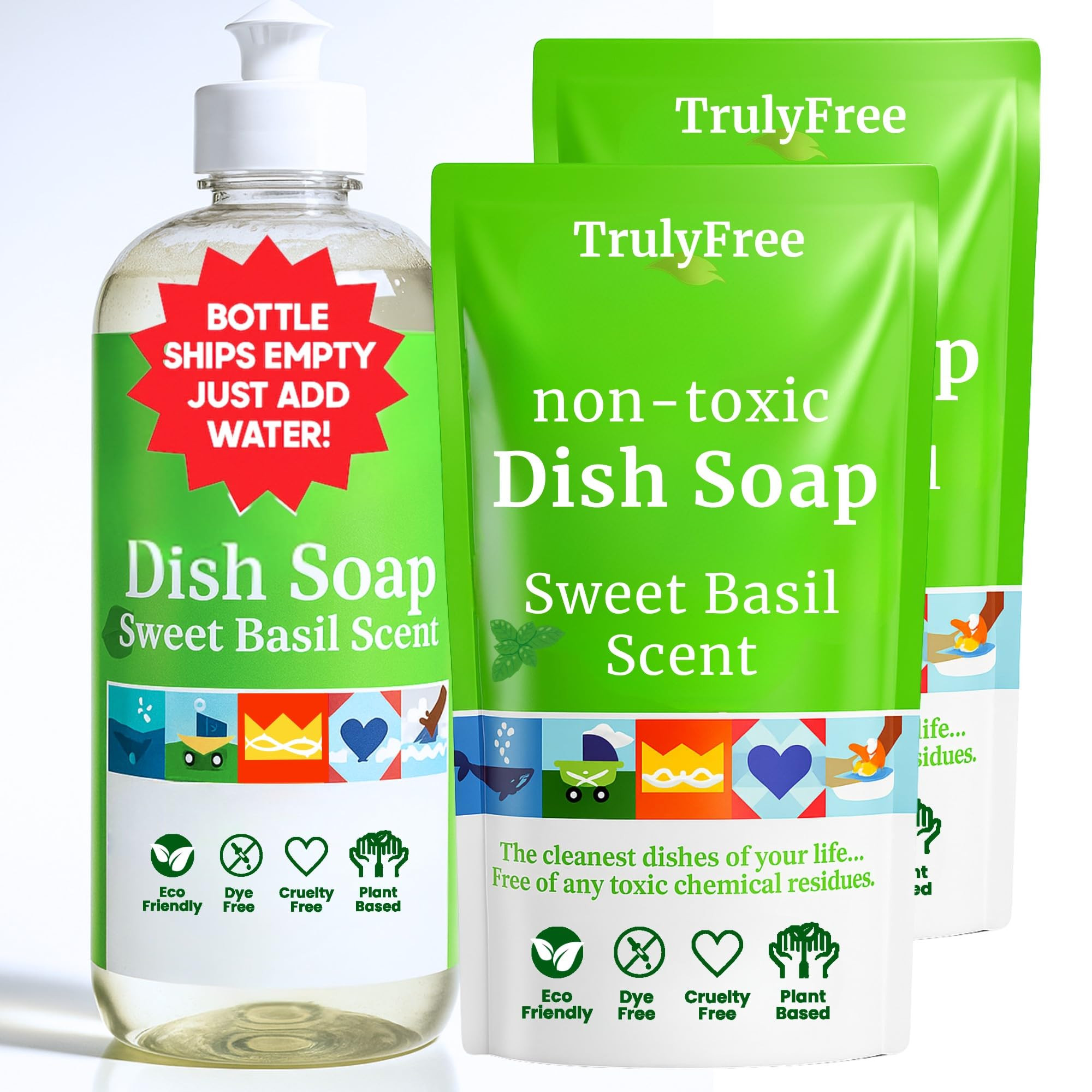 Truly Free Non Toxic Dish Soap Kit | Natural Concentrated Dishwashing Liquid - Sweet Basil Scent ... | Amazon (US)