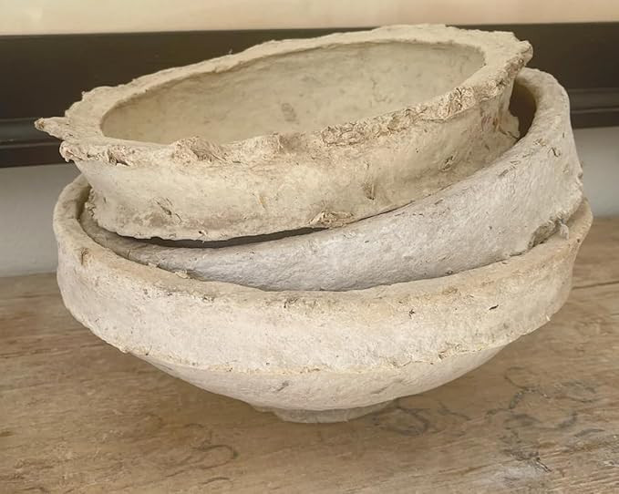 Antique Paper Mâché Decorative Bowl – Handmade Recycled Paper Clay Accent – Rustic Wabi Sab... | Amazon (US)