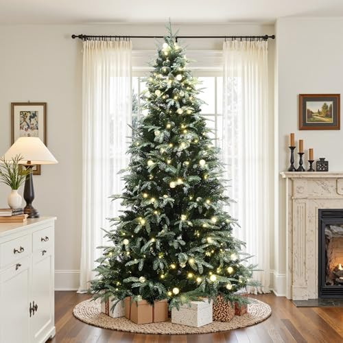 LuxenHome 7.5FT Prelit Christmas Tree with Lights, Green Flocked Artificial Christmas Tree with 400 LED Globe Lights, 2063 PE+PVC Branch Tips, Plug-in Prelit Pine Tree Indoor, Outdoor Holiday Décor | Amazon (US)