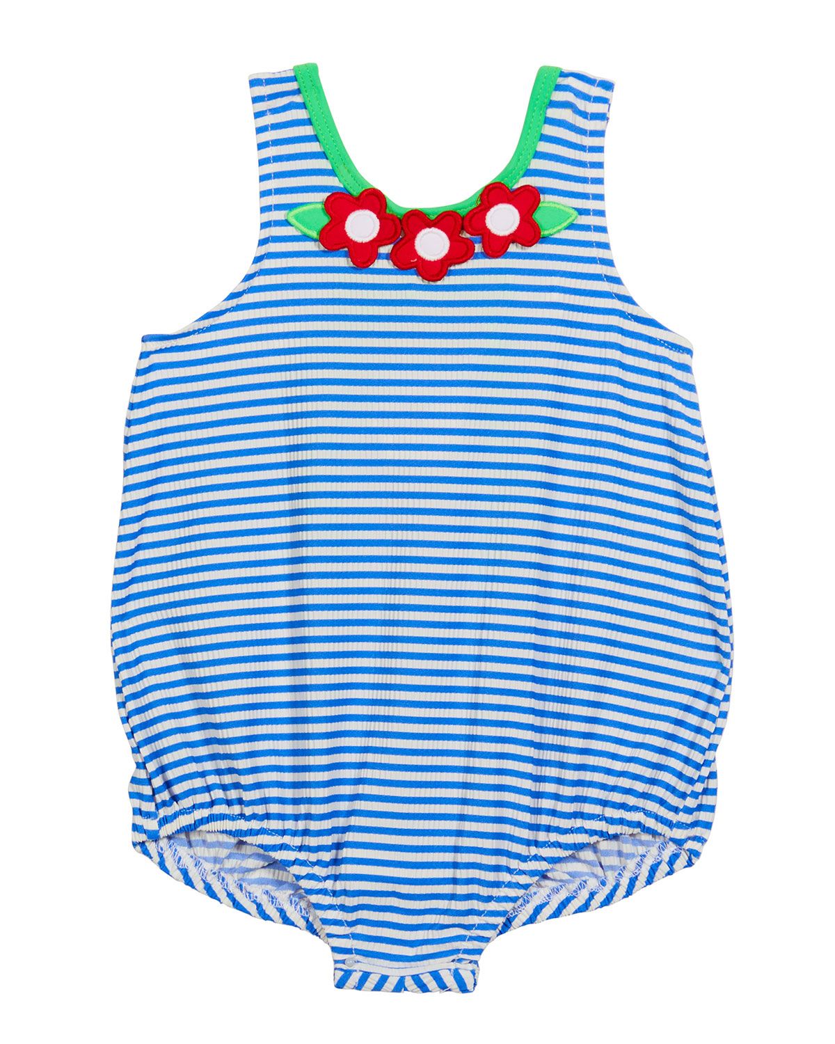 Girl's Seersucker Striped Floral One-Piece Swimsuit, Size 6-24M | Neiman Marcus