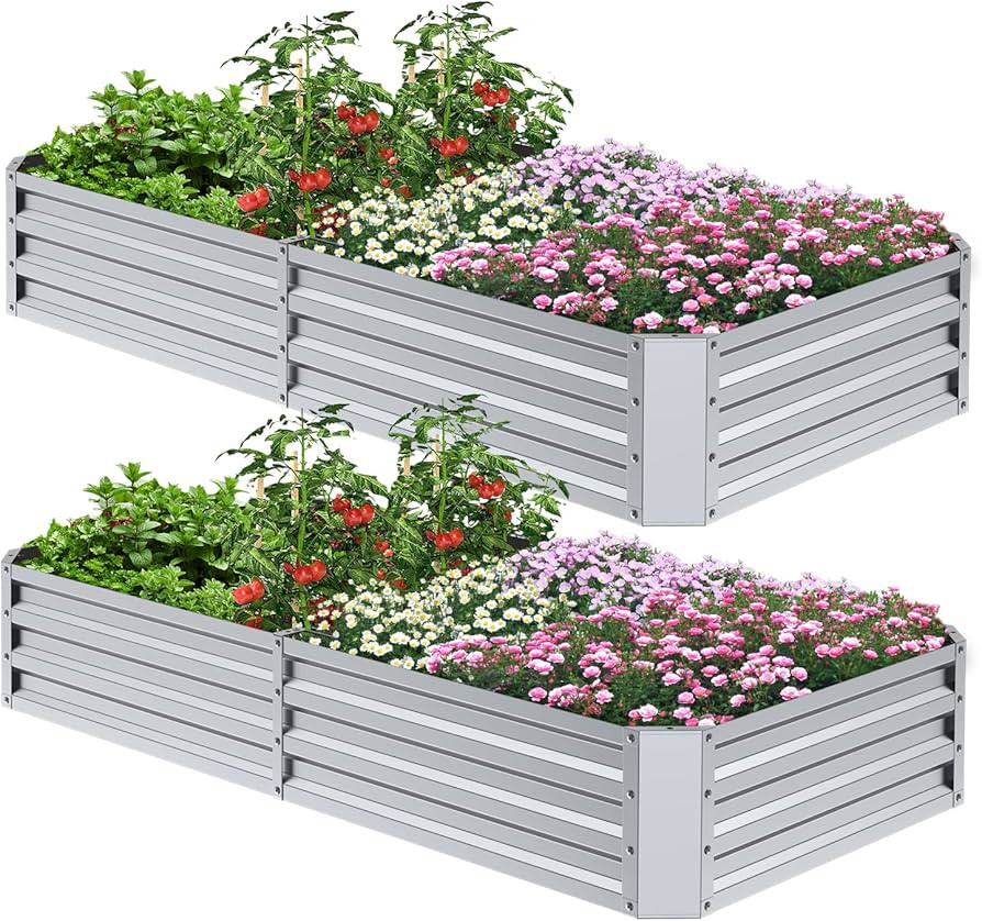 Anyelse 2PCS 3x6x1FT Galvanized Raised Garden Bed Outdoor for Vegetables Flowers Herb, Large Heav... | Amazon (US)