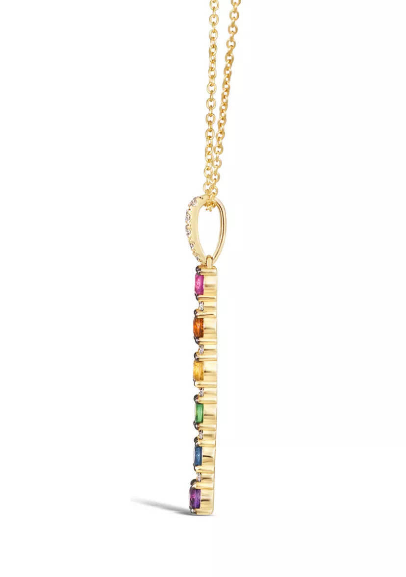 1/2 ct. t.w. Diamond and Multi Stone Stick Pendant Necklace in 14K Honey Gold™ | Belk
