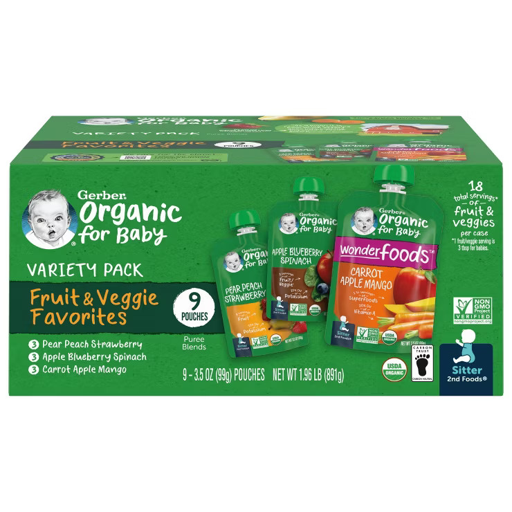 Gerber Organic 2nd Foods Fruit & Veggie Baby Food Value Pack - 9ct/31.5oz | Target