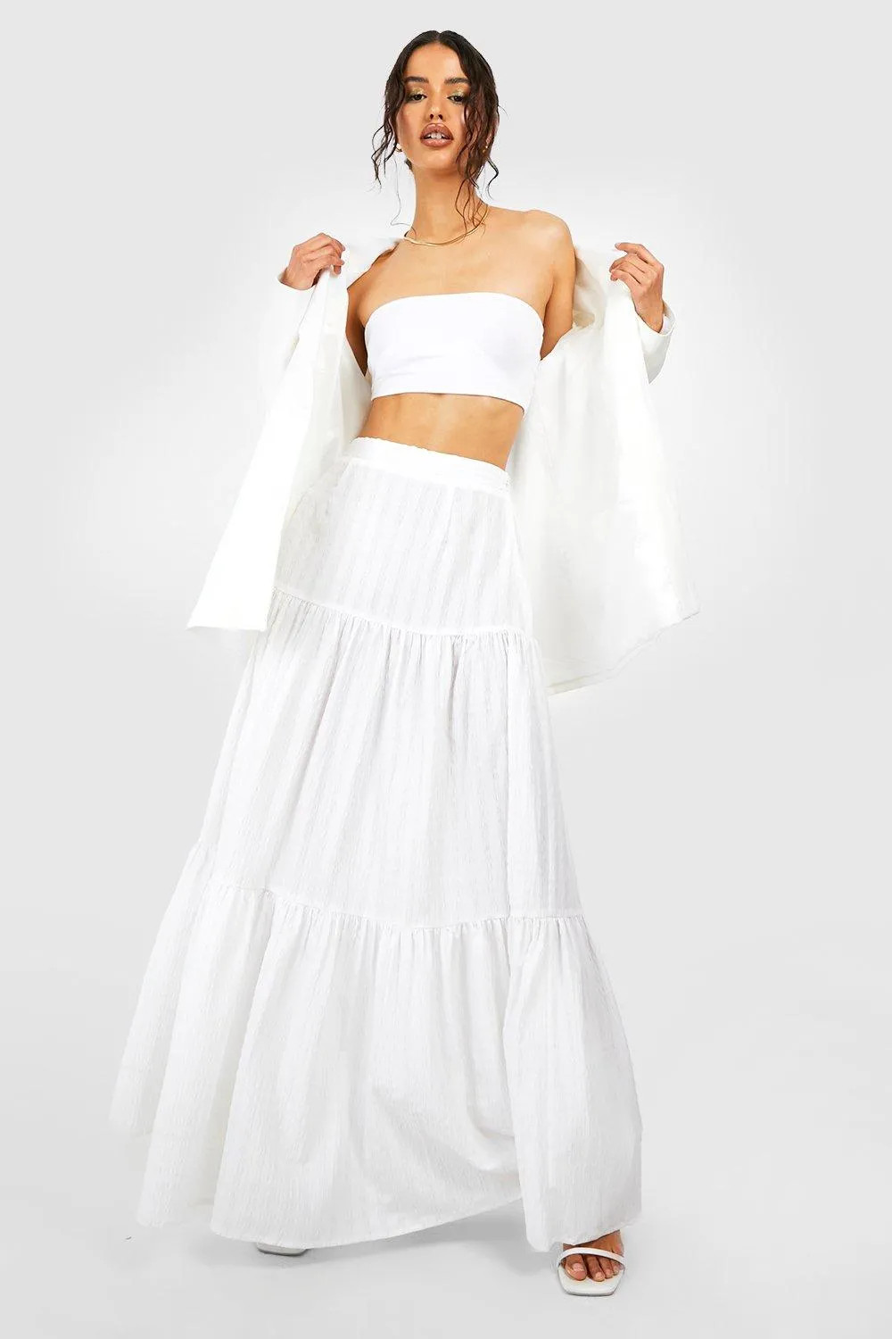 Skirts | Seersucker Tiered Maxi Skirt | Boohoo | Boohoo.com (UK & IE)