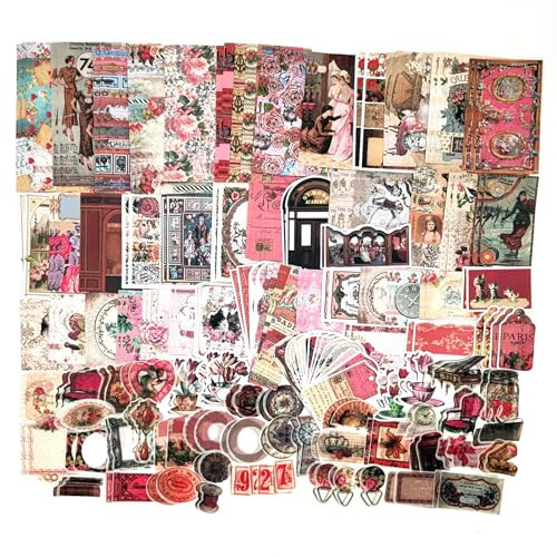 200PCS Vintage Scrapbooking Supplies Pack, Aesthetic Scrapbook Sticker Paper Art Journaling Kit for Junk Journals,Planner,Cottagecore Decor Gifts (Pink Retro Collection) | Amazon (US)