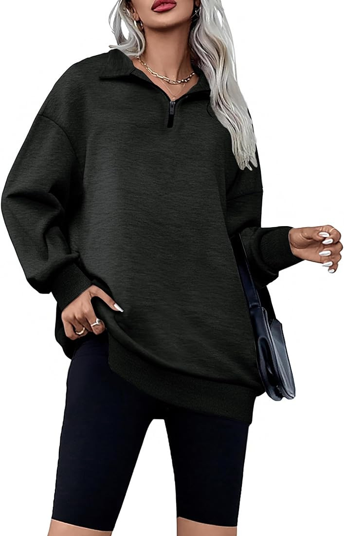 Womens Oversized Sweatshirts Half Zip Pullover 2024 Fall Trendy Fashion Outfits Drop Shoulder Tun... | Amazon (US)